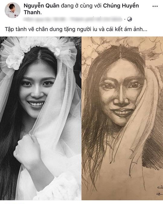 Trổ tài vẽ chân dung, ông xã Chúng Huyền Thanh khiến vợ hết hồn bởi khác xa người thật - Ảnh 1. Trổ tài vẽ chân dung, ông xã Chúng Huyền Thanh khiến vợ hết hồn bởi khác xa người thật - Ảnh 1.