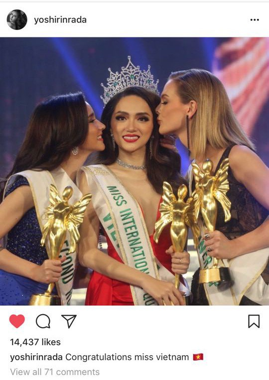 Đối thủ nặng ký Yoshi Rinrada chúc mừng Tân Hoa hậu Hương Giang - Ảnh 1.