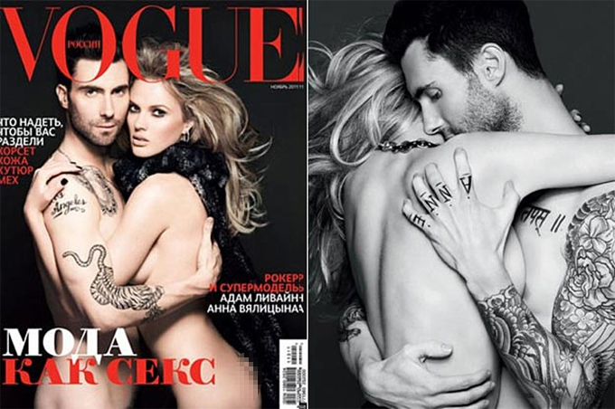 Adam và siêu mẫu Anne Vyalitsyna từng chụp ảnh khỏa thân trên tạp chí Vogue tháng 11/2011.